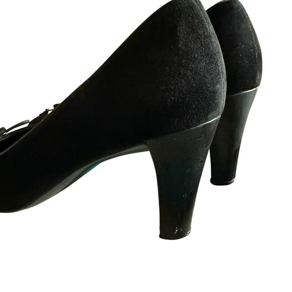 Salvatore Ferragamo black suede pumps heels patent bow detail women's 7.5 B - Picture 9 of 10